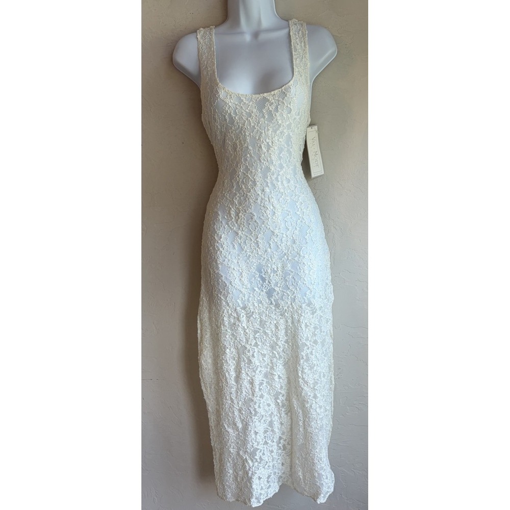 Vintage 90s Val Mode Sheer Lace Mesh Midi Dress M NWT Backless Coquette Cream